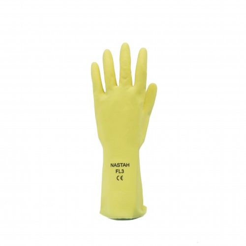 YFL3 Yellow Cotton Flocklined Dishwashing Rubber Gloves 15 mil Thick 12" Long